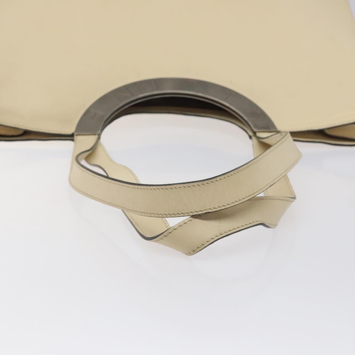 CELINE Tote Bag Leather Beige Silver Auth 119026
