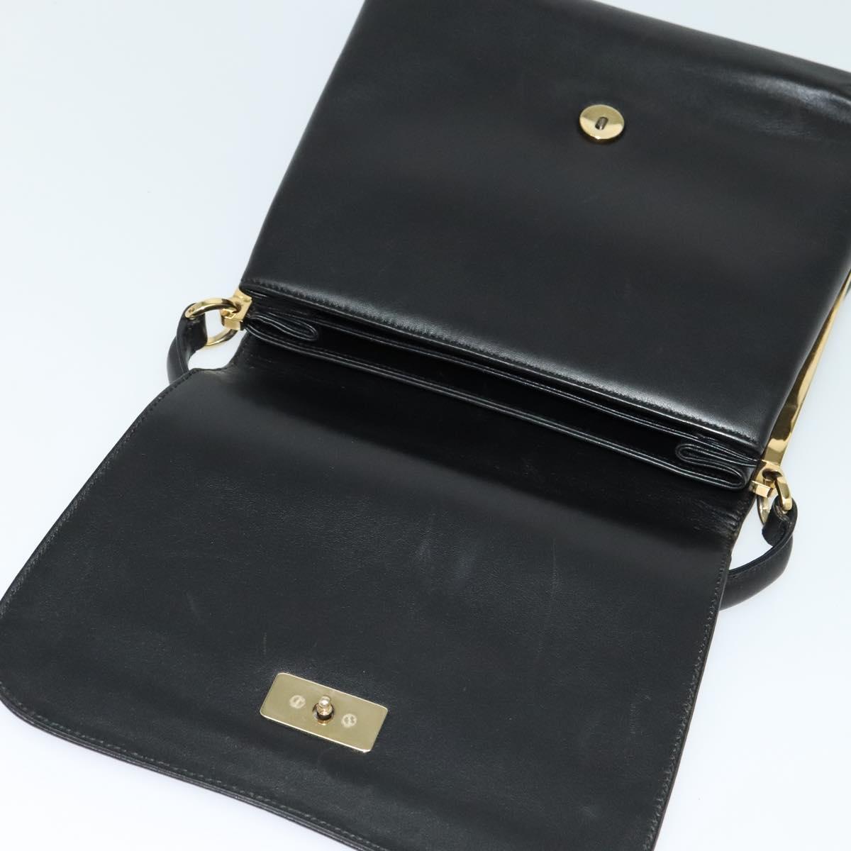 Salvatore Ferragamo Hand Bag Leather 2way Black Gold Auth 119032