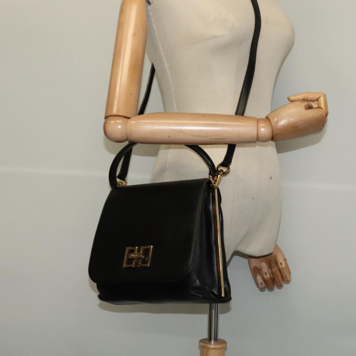 Salvatore Ferragamo Hand Bag Leather 2way Black Gold Auth 119032