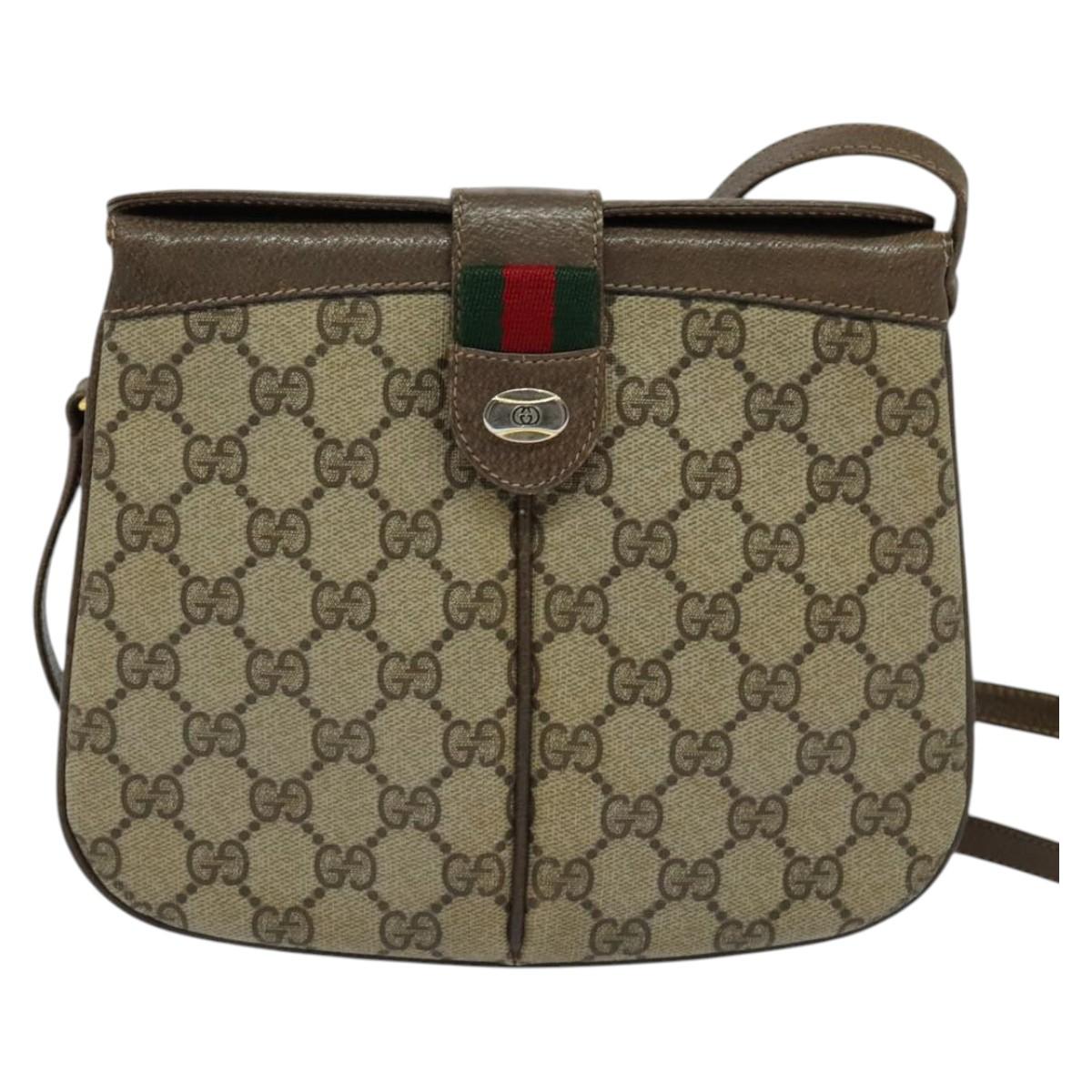 GUCCI GG Supreme Web Sherry Line Bag PVC Beige Gold 10 02 037 Auth 119034