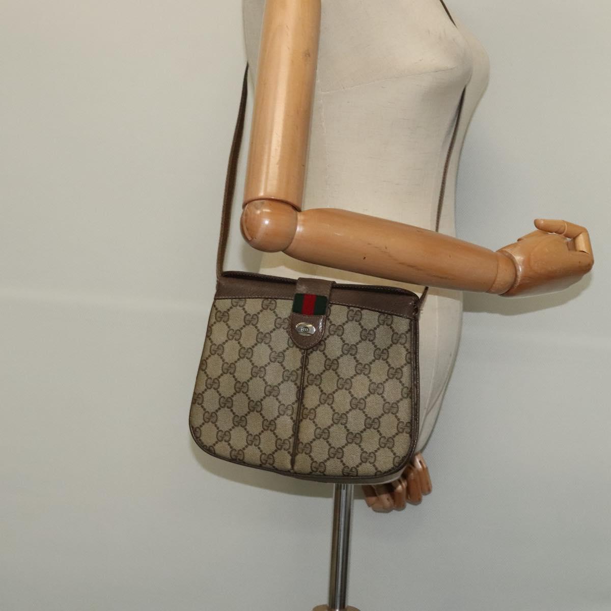 GUCCI GG Supreme Web Sherry Line Bag PVC Beige Gold 10 02 037 Auth 119034
