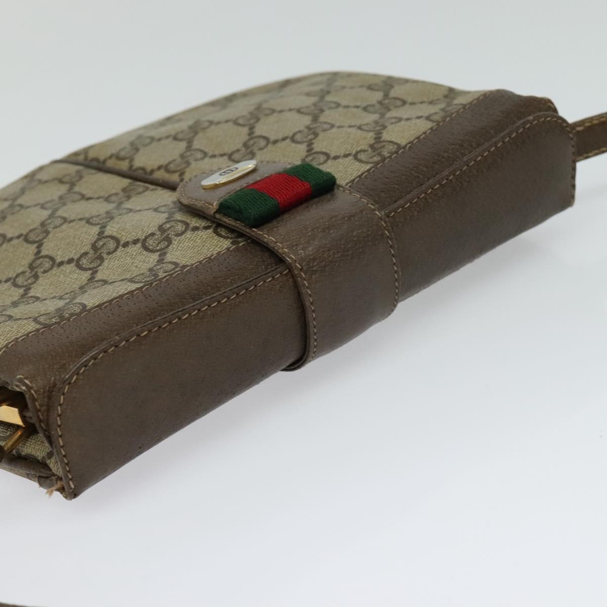 GUCCI GG Supreme Web Sherry Line Bag PVC Beige Gold 10 02 037 Auth 119034