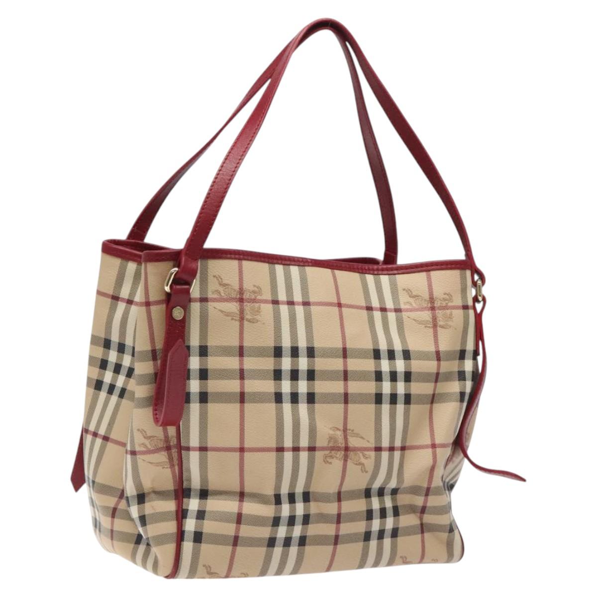 BURBERRY Nova Check Shoulder Bag PVC Beige Gold Auth 119050