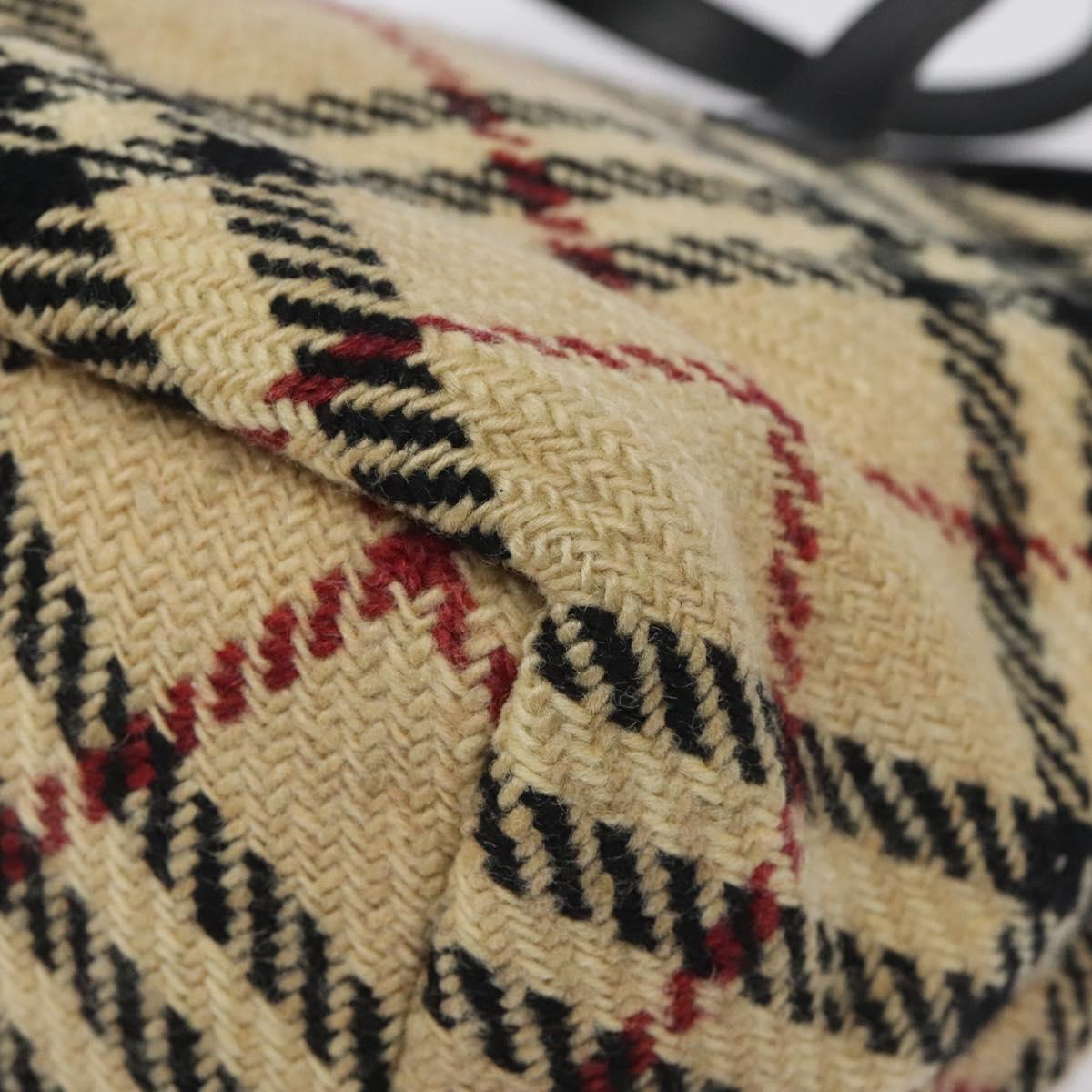 BURBERRY Hand Bag Wool Beige Gold Auth 119051