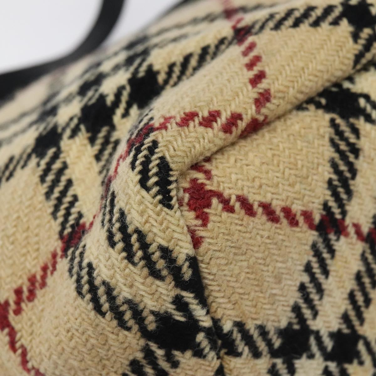 BURBERRY Hand Bag Wool Beige Gold Auth 119051