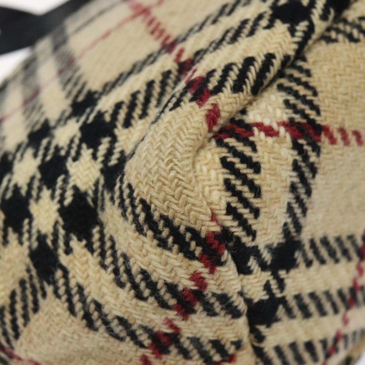 BURBERRY Hand Bag Wool Beige Gold Auth 119051