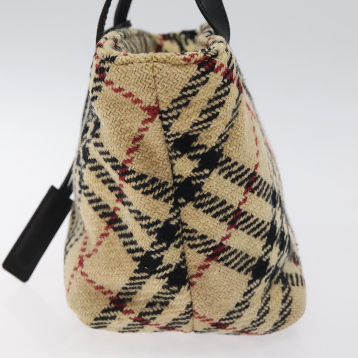 BURBERRY Hand Bag Wool Beige Gold Auth 119051