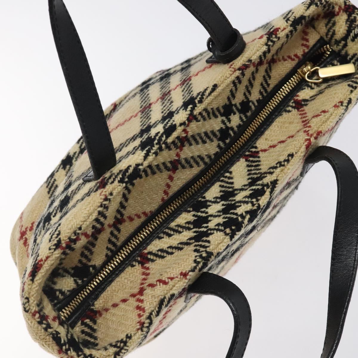 BURBERRY Hand Bag Wool Beige Gold Auth 119051