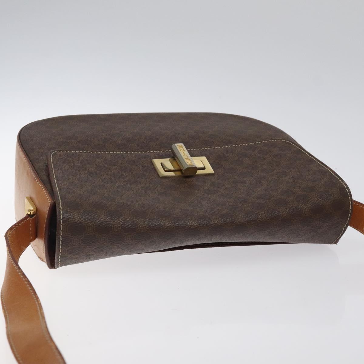 CELINE Macadam Canvas Shoulder Bag PVC Brown Gold Auth 119057