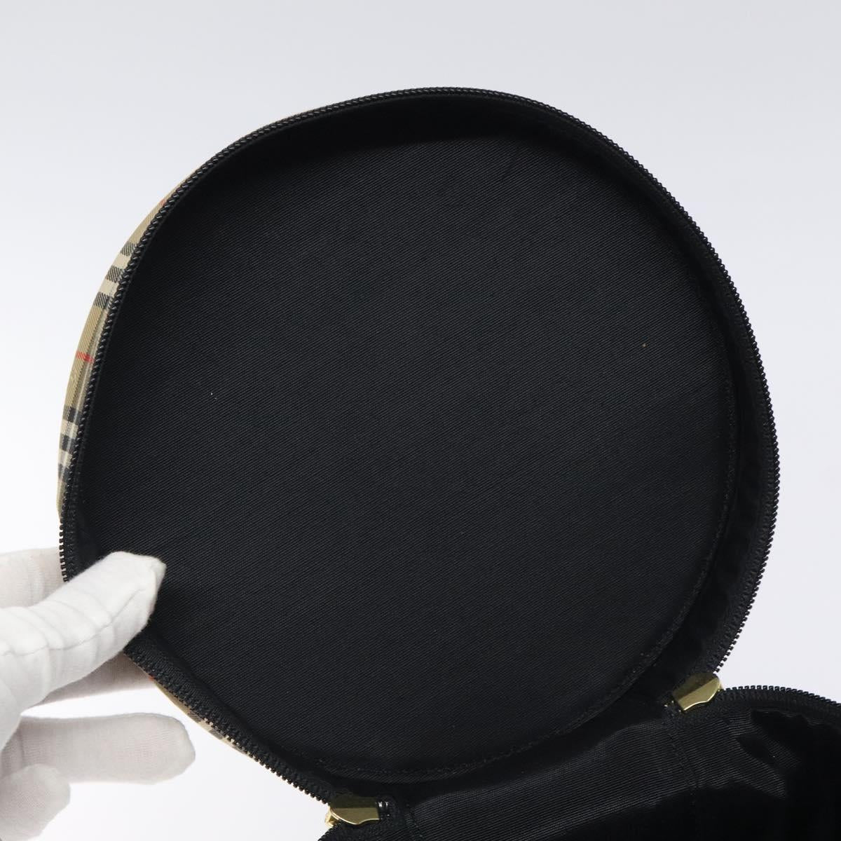 Burberrys Nova Check Vanity Pouch Canvas Beige Gold Auth 119070