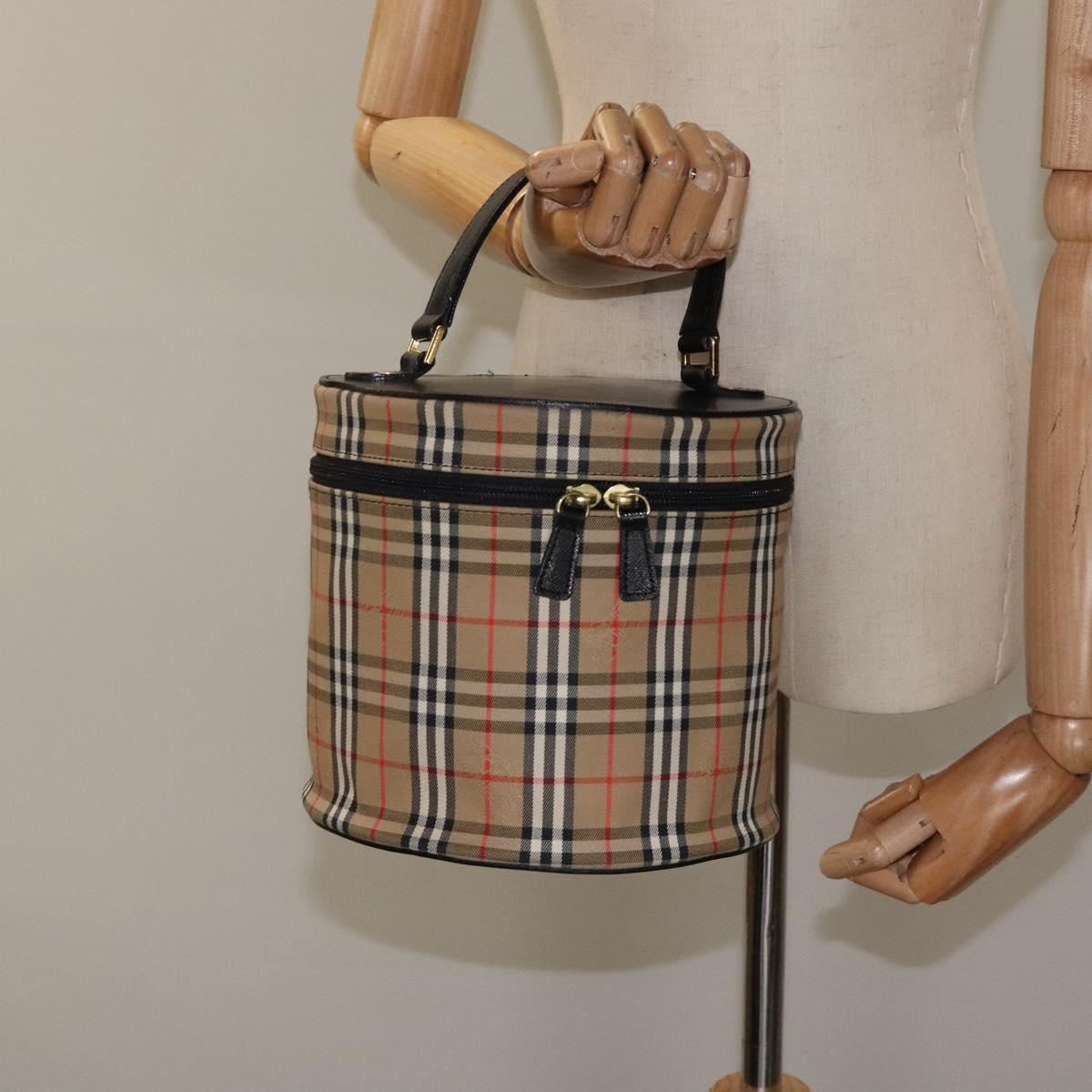 Burberrys Nova Check Vanity Pouch Canvas Beige Gold Auth 119070