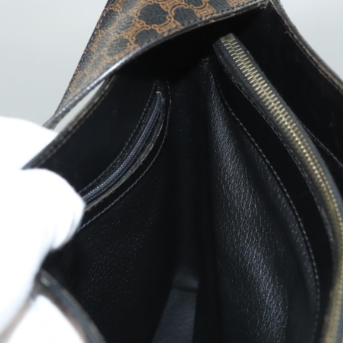 CELINE Macadam Canvas Shoulder Bag PVC Leather Black Gold Auth 119071