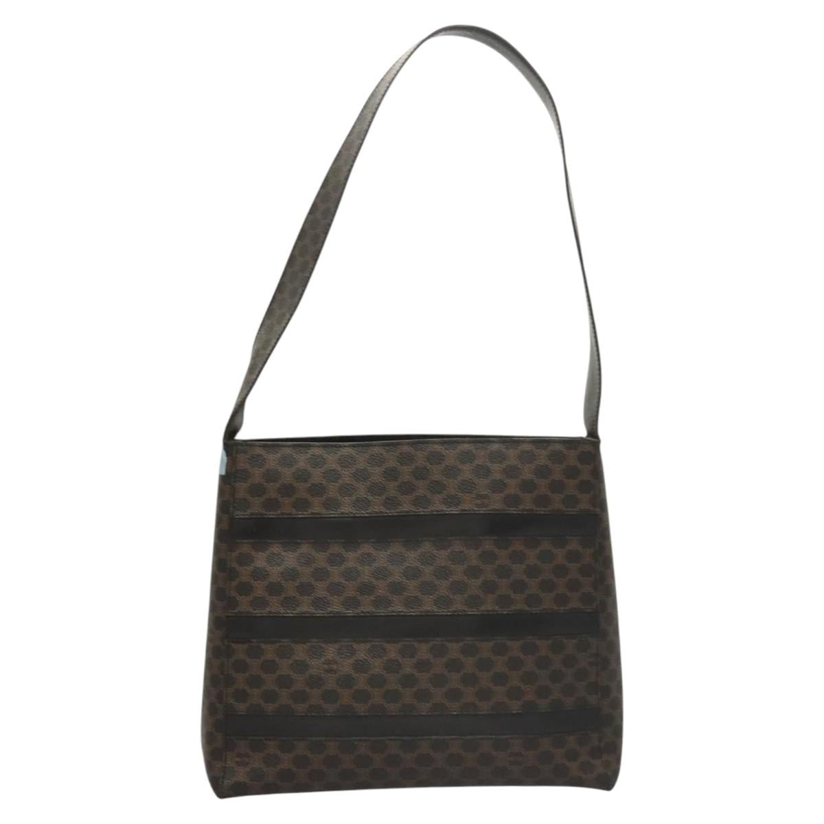 CELINE Macadam Canvas Shoulder Bag PVC Leather Black Gold Auth 119071