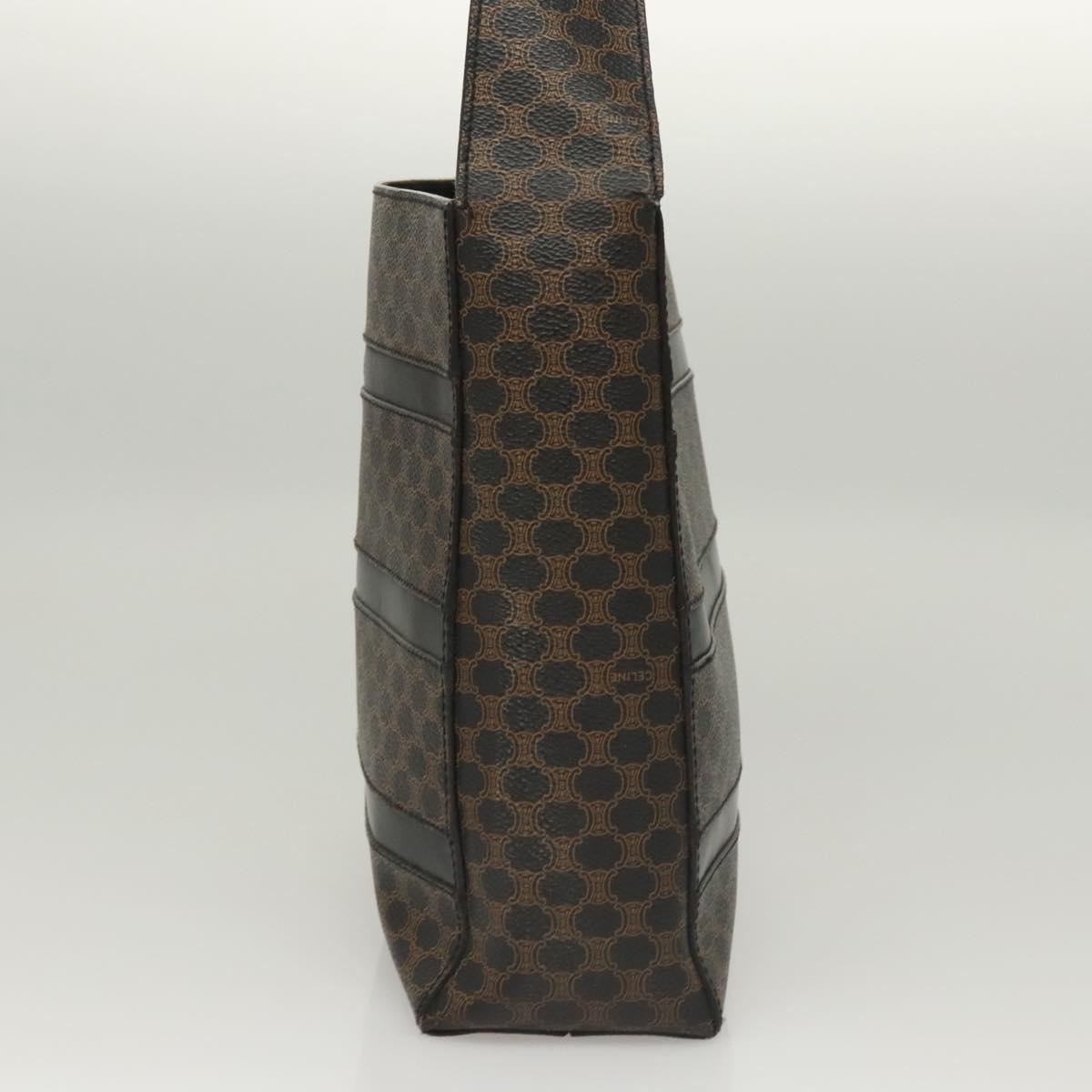 CELINE Macadam Canvas Shoulder Bag PVC Leather Black Gold Auth 119071