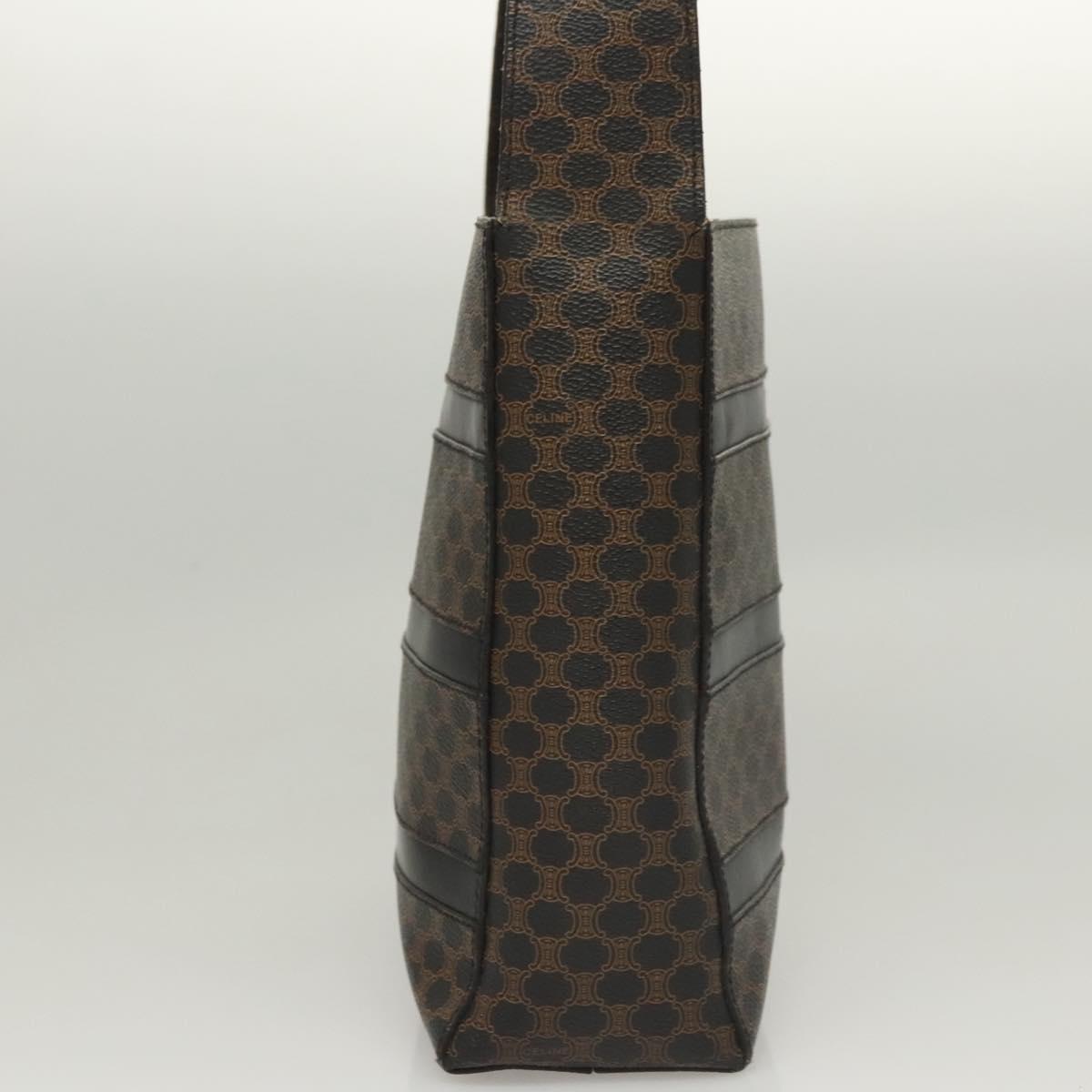 CELINE Macadam Canvas Shoulder Bag PVC Leather Black Gold Auth 119071