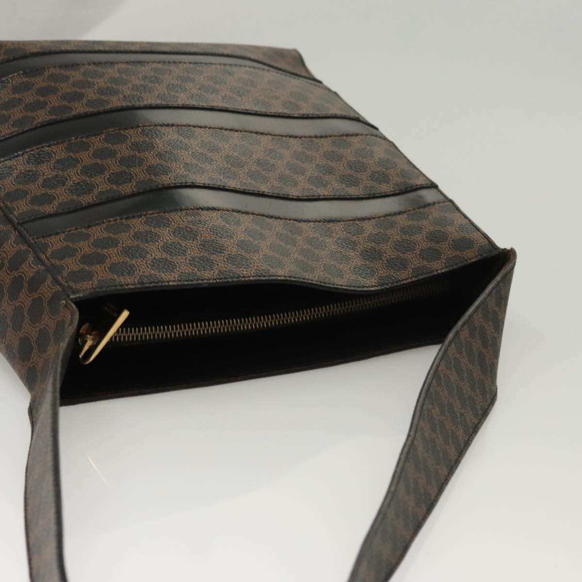 CELINE Macadam Canvas Shoulder Bag PVC Leather Black Gold Auth 119071