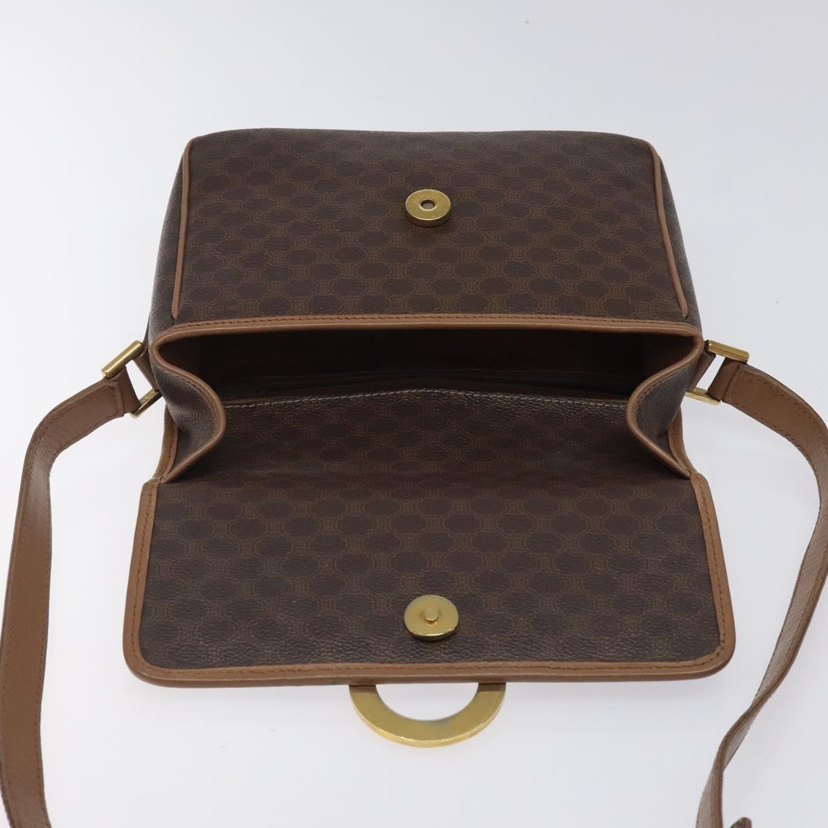 CELINE Macadam Canvas Shoulder Bag PVC Leather Brown Gold Auth 119072