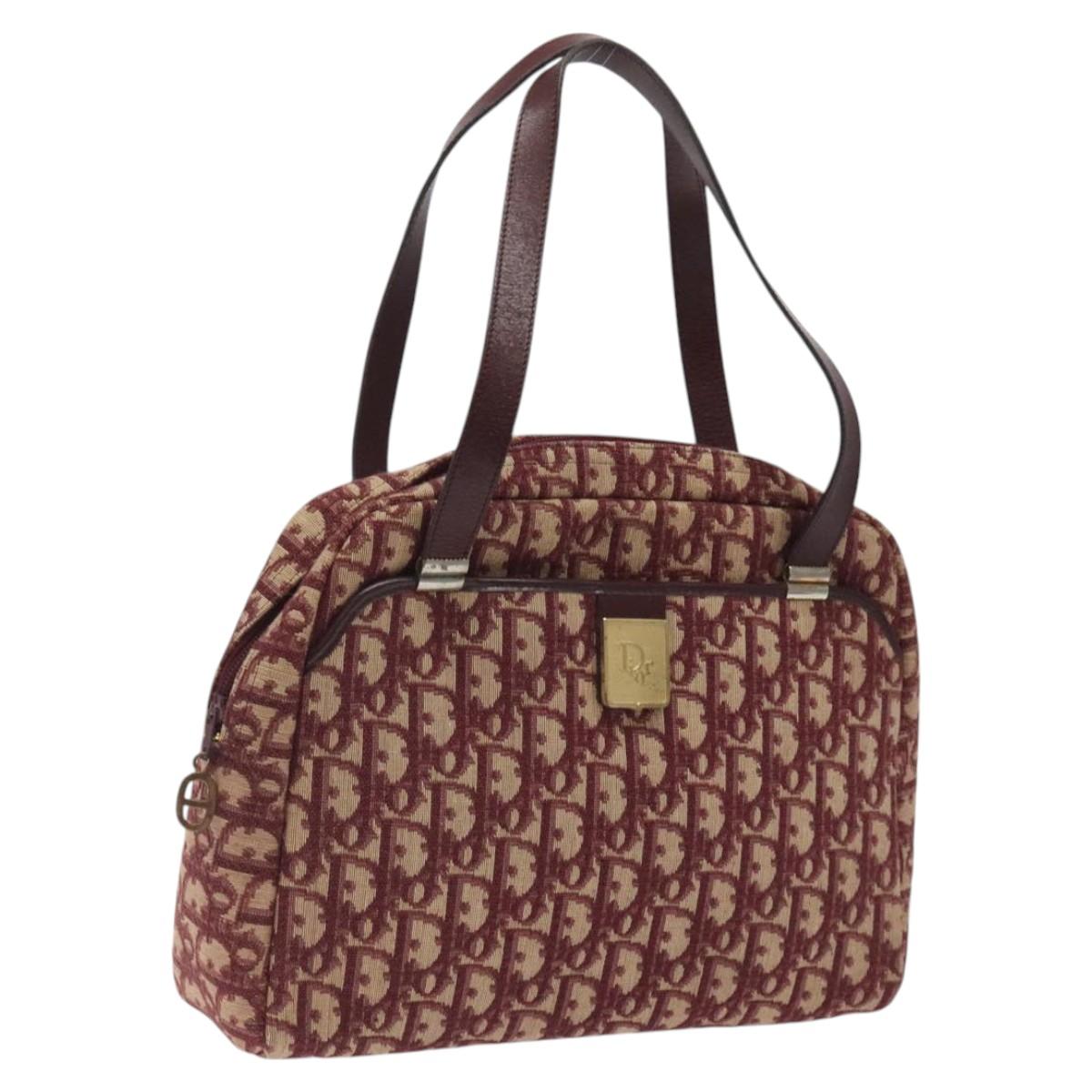 Christian Dior Trotter Canvas Hand Bag Red Gold Auth 119073