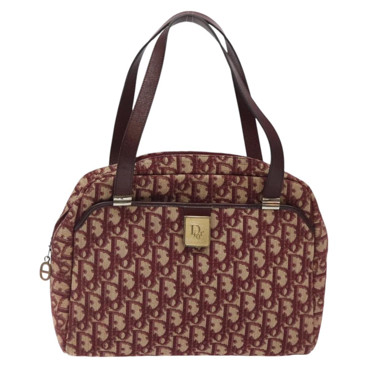 Christian Dior Trotter Canvas Hand Bag Red Gold Auth 119073