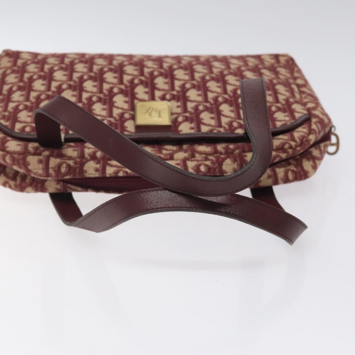 Christian Dior Trotter Canvas Hand Bag Red Gold Auth 119073