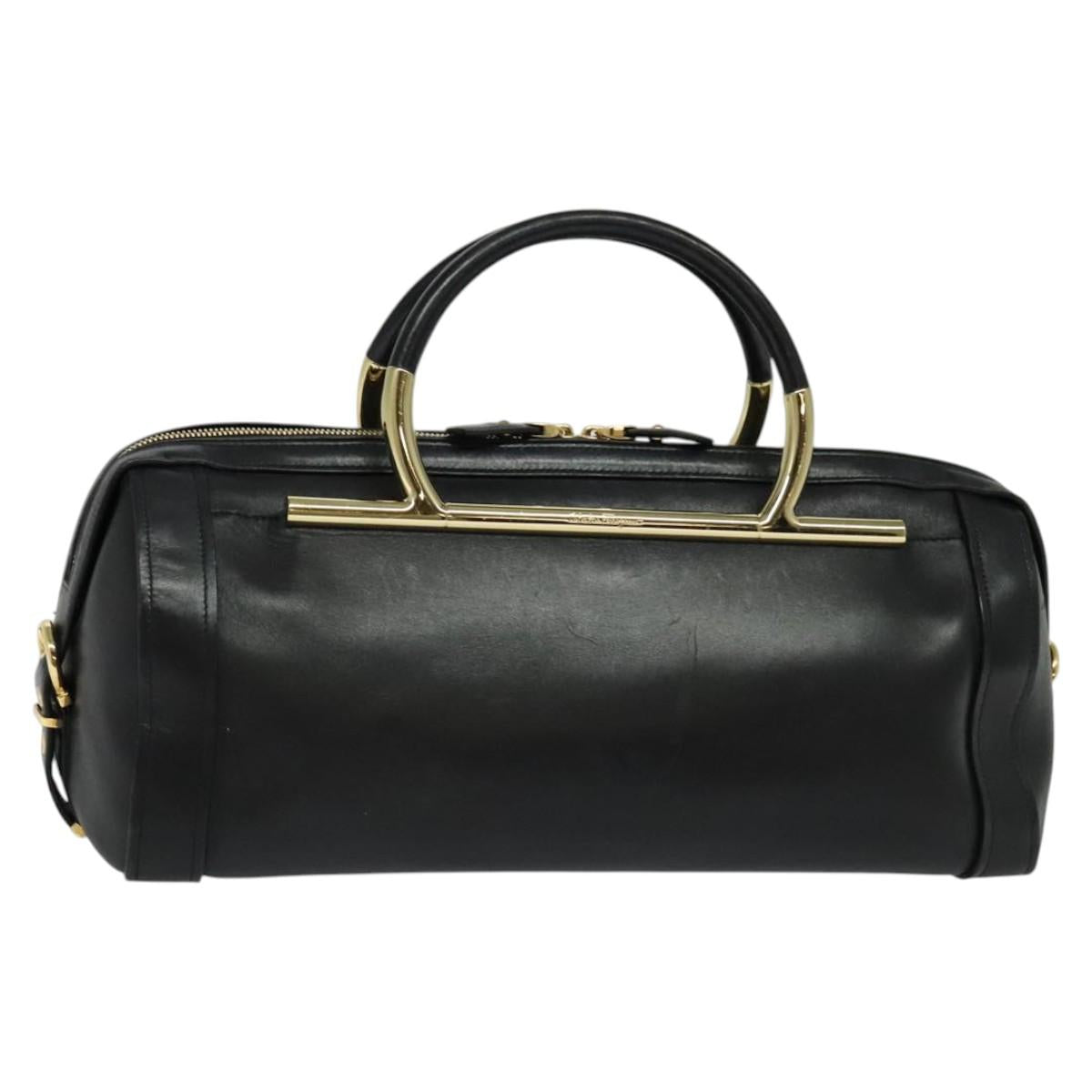 Salvatore Ferragamo Gancini Hand Bag Leather Black Gold Auth 119077