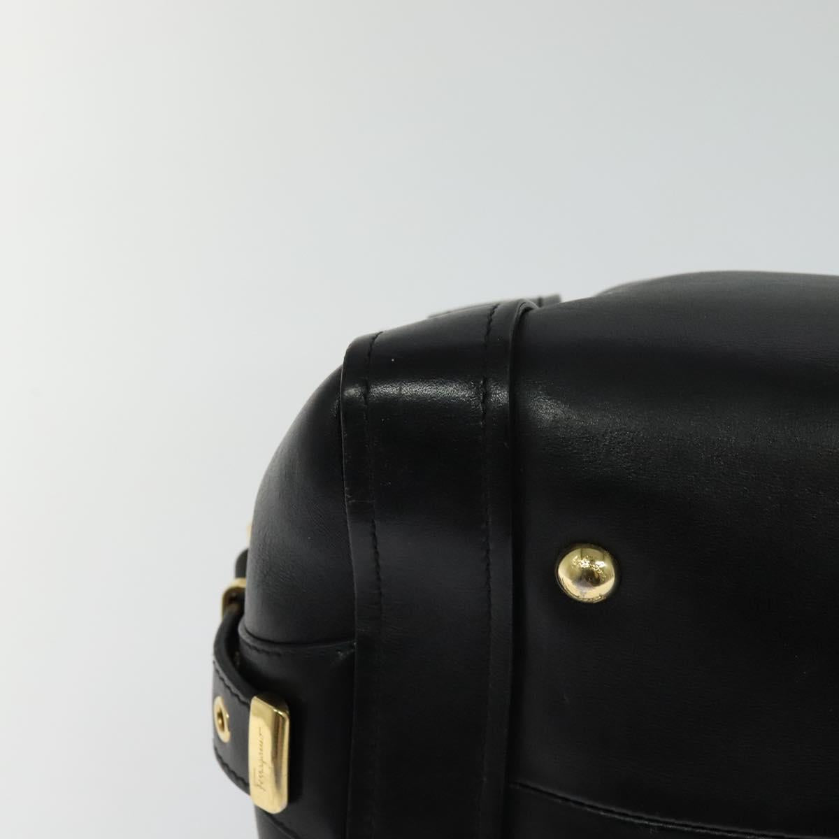 Salvatore Ferragamo Gancini Hand Bag Leather Black Gold Auth 119077