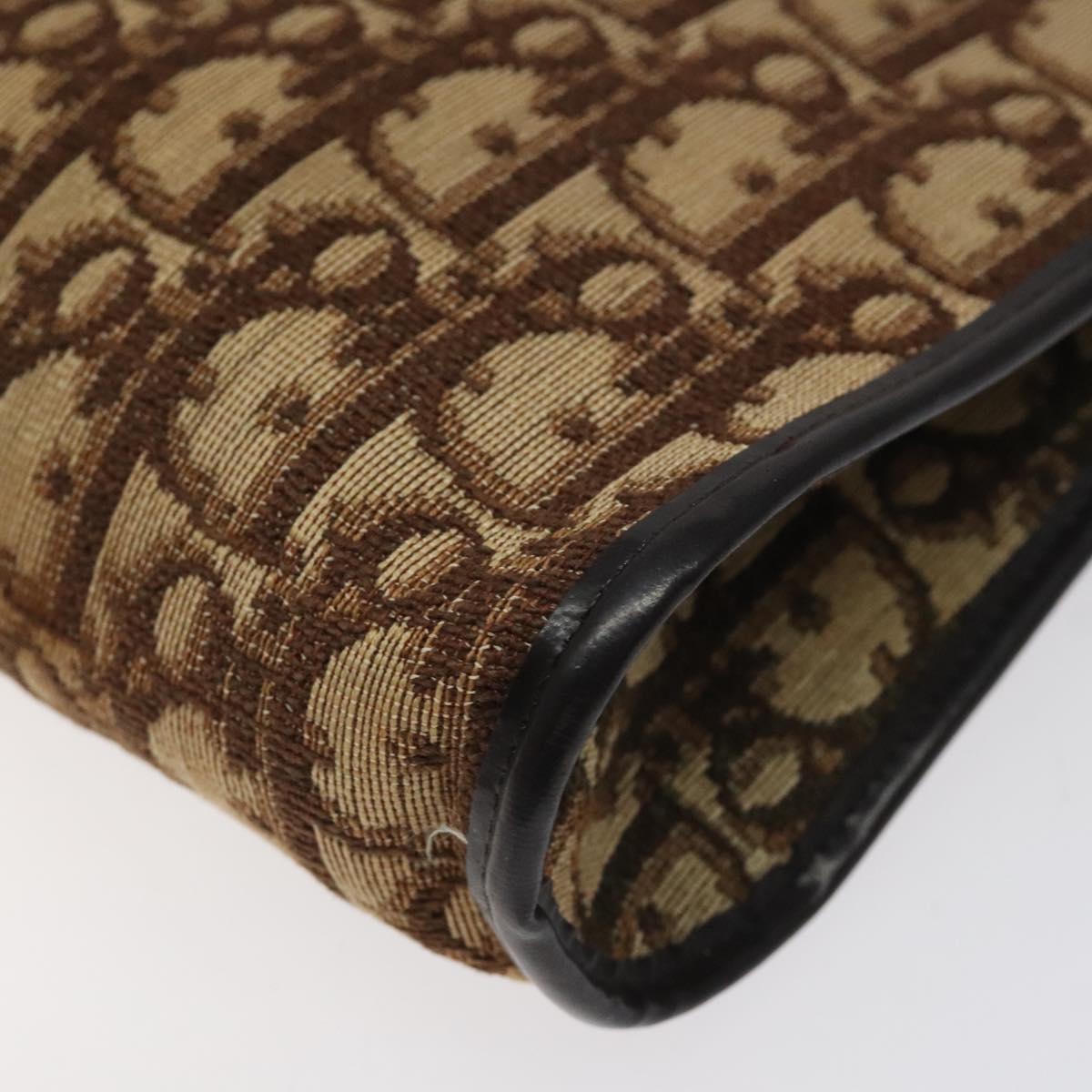 Christian Dior Trotter Canvas Shoulder Bag Brown Gold Auth 119091