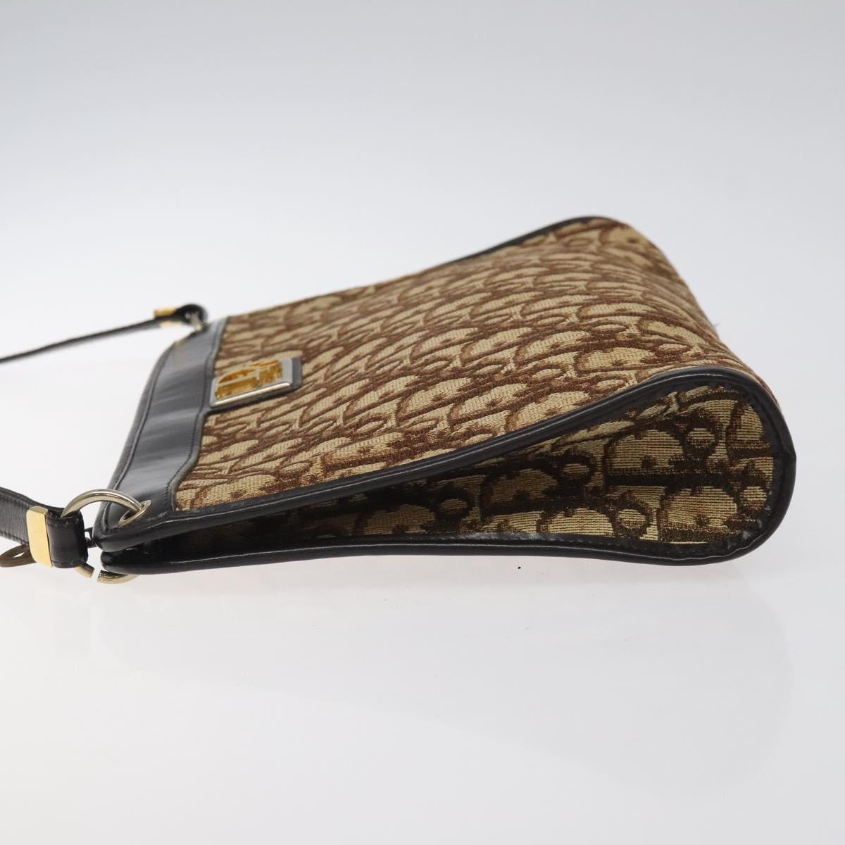 Christian Dior Trotter Canvas Shoulder Bag Brown Gold Auth 119091