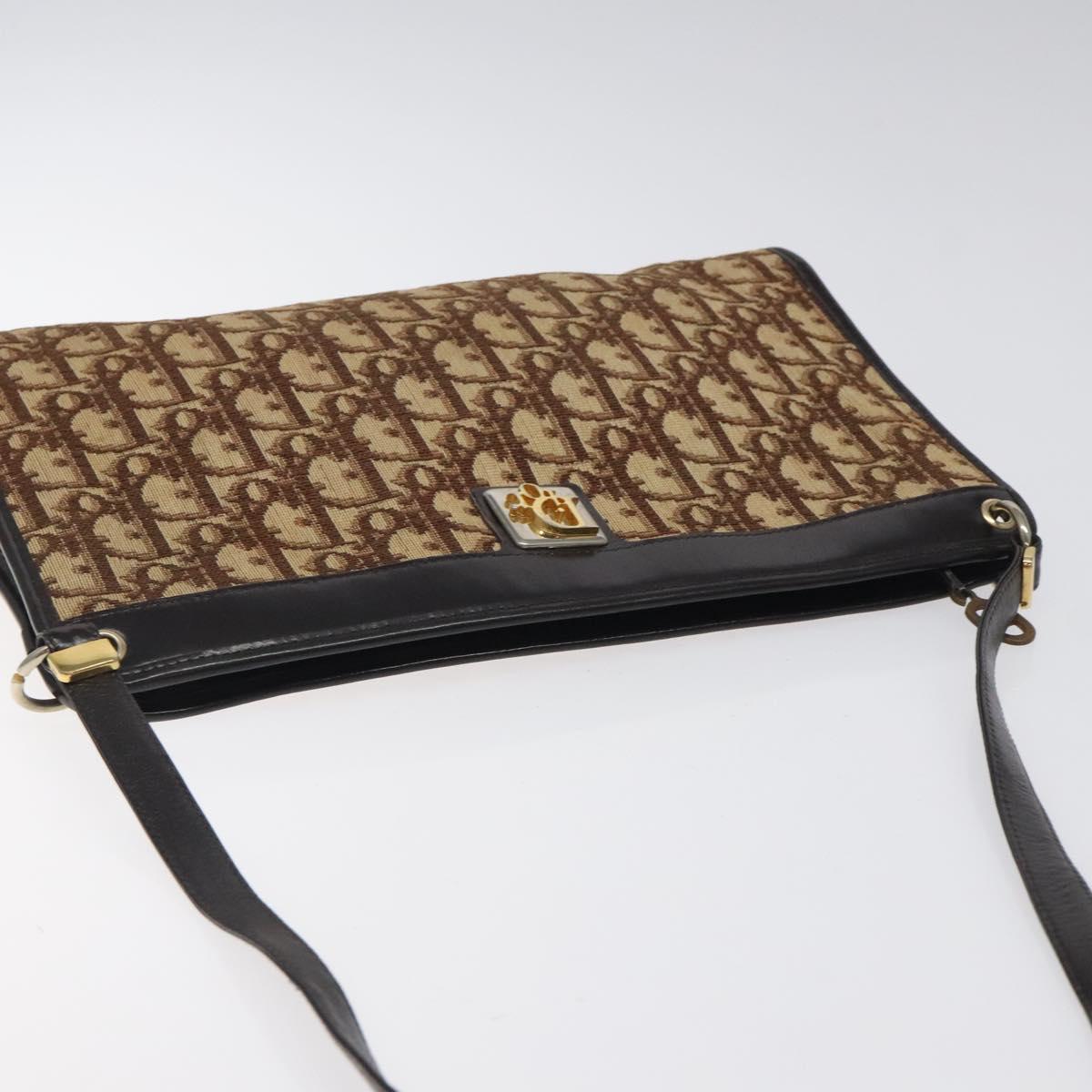 Christian Dior Trotter Canvas Shoulder Bag Brown Gold Auth 119091