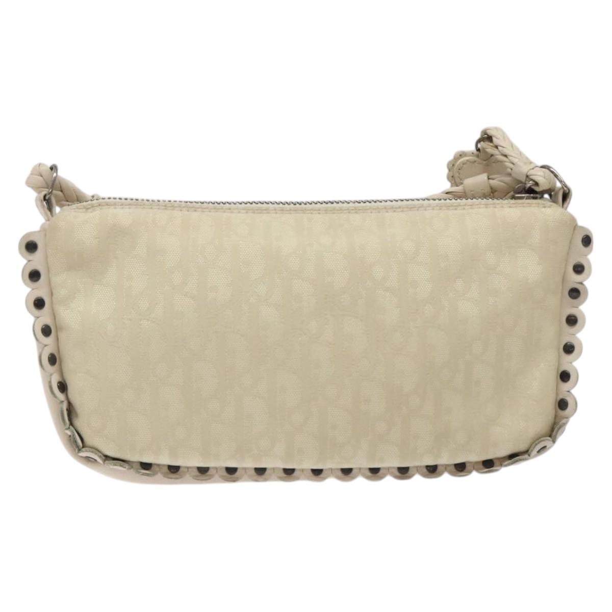 Christian Dior Trotter Canvas Shoulder Bag White Auth 119092
