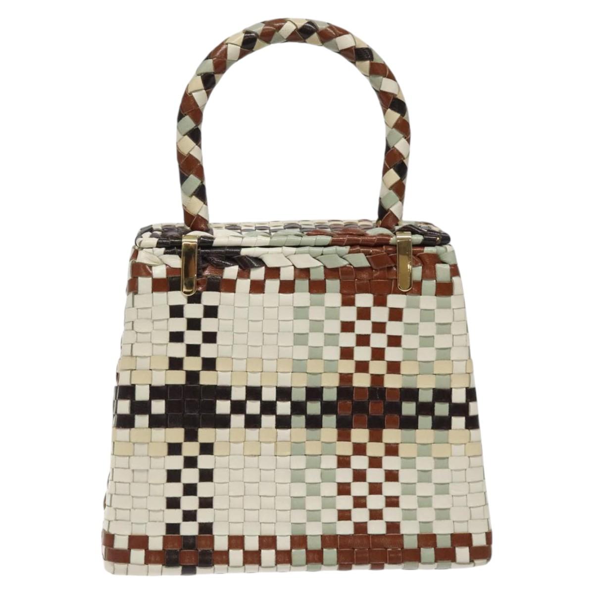 Salvatore Ferragamo Gancini Hand Bag Leather White Gold Auth 119098