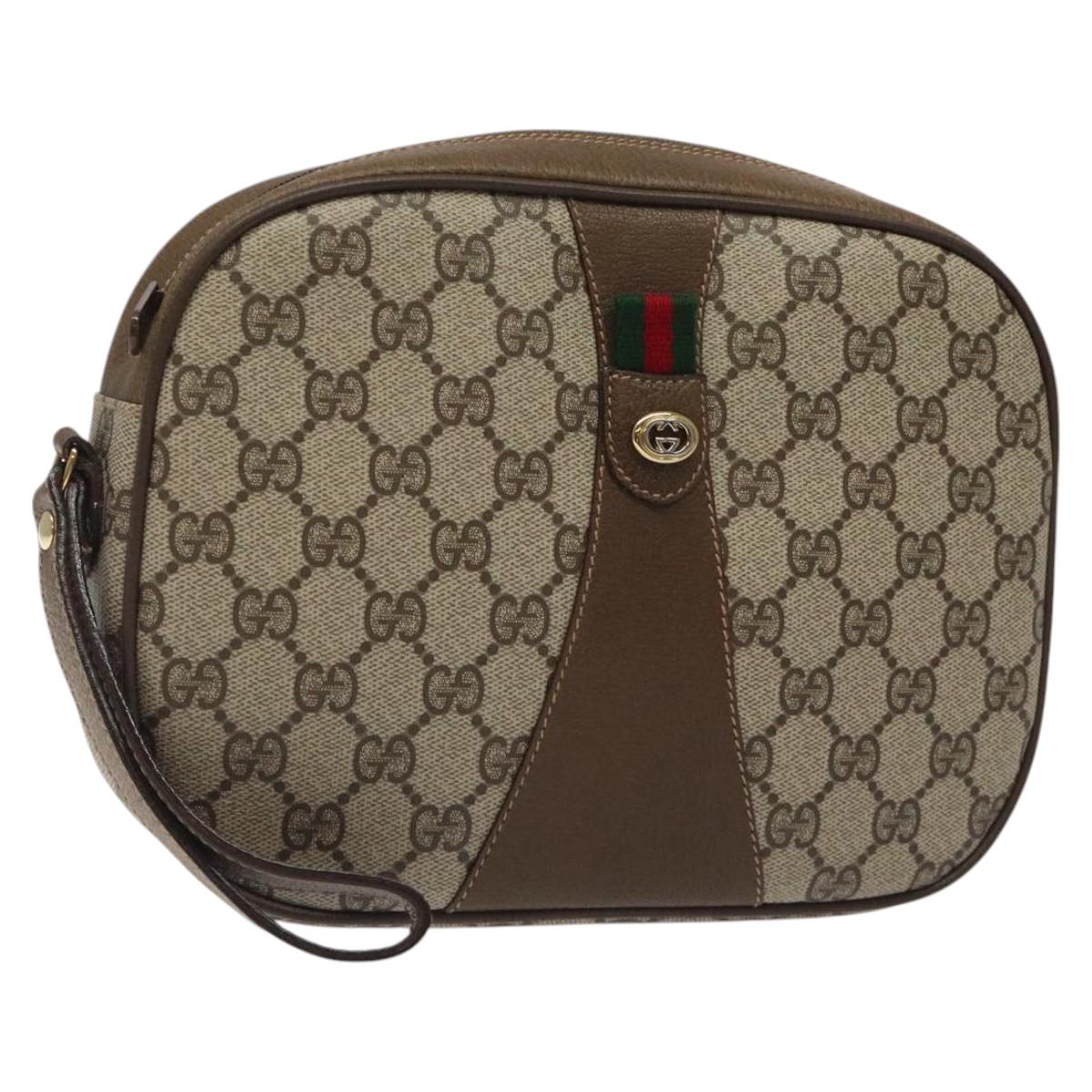 GUCCI GG Supreme Web Sherry Line Clutch Bag PVC Beige Gold 89 01 034 Auth 119132