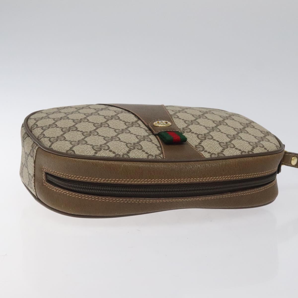GUCCI GG Supreme Web Sherry Line Clutch Bag PVC Beige Gold 89 01 034 Auth 119132