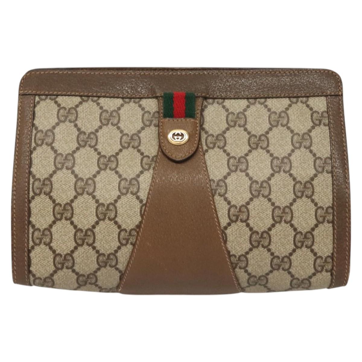 GUCCI GG Supreme Web Sherry Line Clutch Bag PVC Beige 89 01 032 Auth 119134