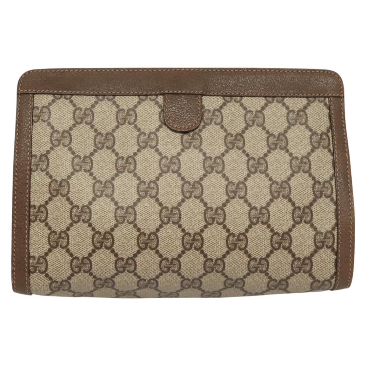 GUCCI GG Supreme Web Sherry Line Clutch Bag PVC Beige 89 01 032 Auth 119134