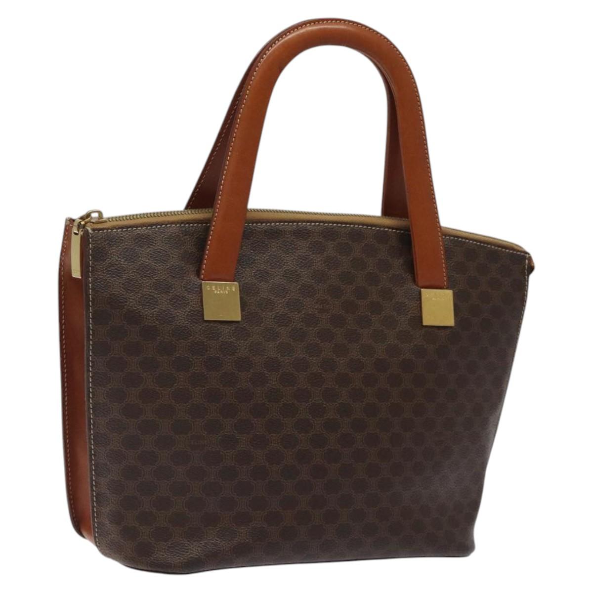 CELINE Macadam Canvas Hand Bag PVC Leather Brown Gold Auth 119138