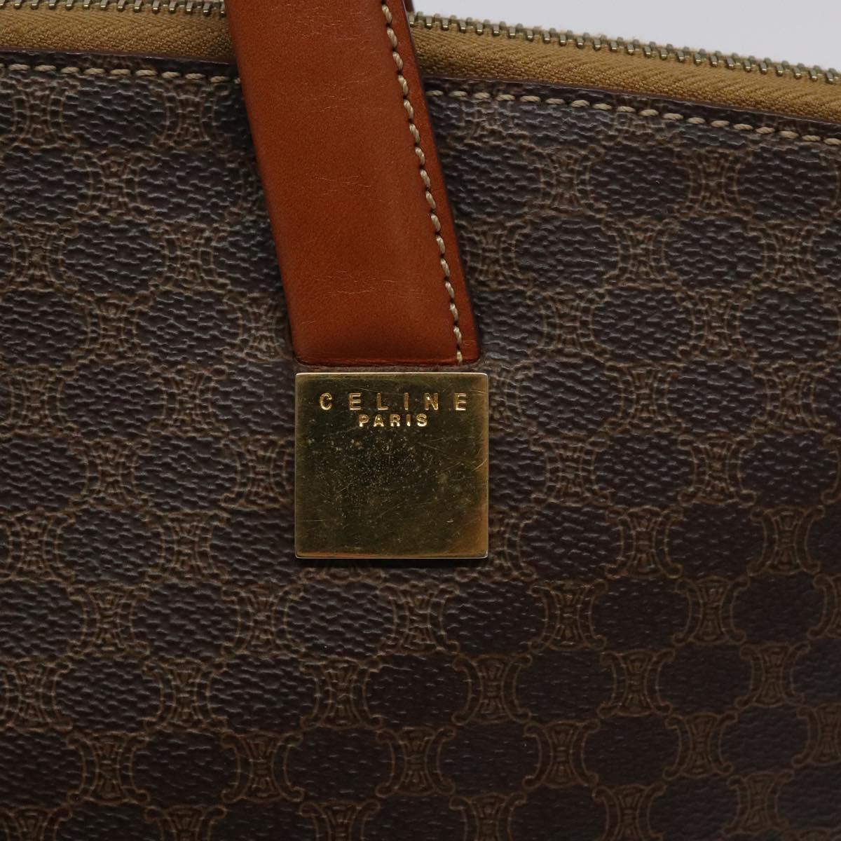 CELINE Macadam Canvas Hand Bag PVC Leather Brown Gold Auth 119138