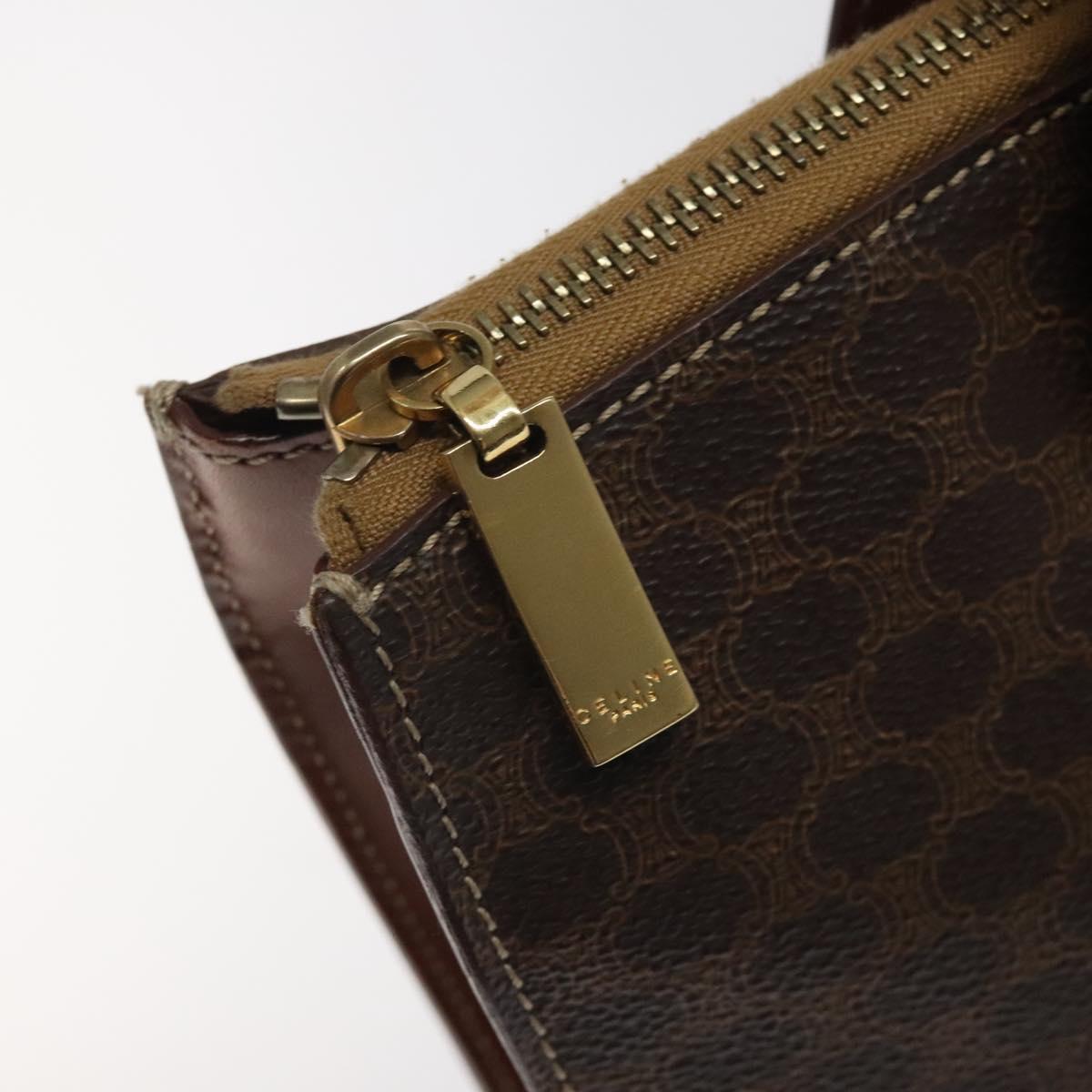 CELINE Macadam Canvas Hand Bag PVC Leather Brown Gold Auth 119138