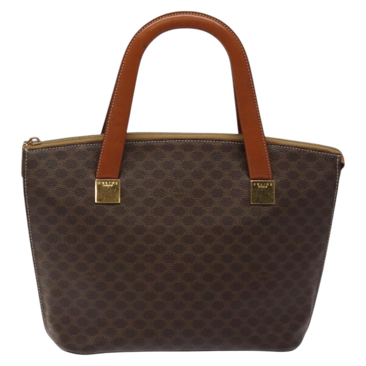 CELINE Macadam Canvas Hand Bag PVC Leather Brown Gold Auth 119138