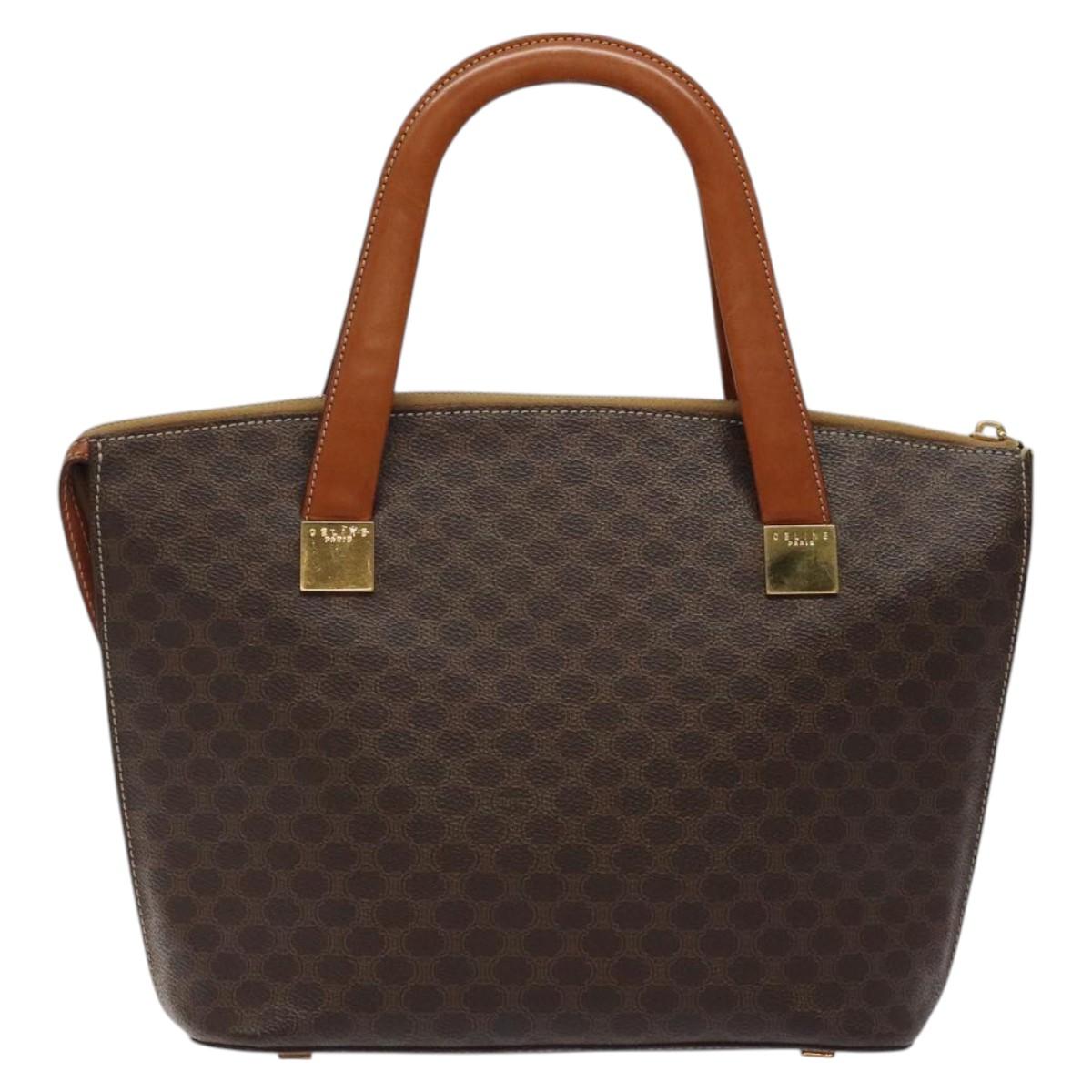 CELINE Macadam Canvas Hand Bag PVC Leather Brown Gold Auth 119138