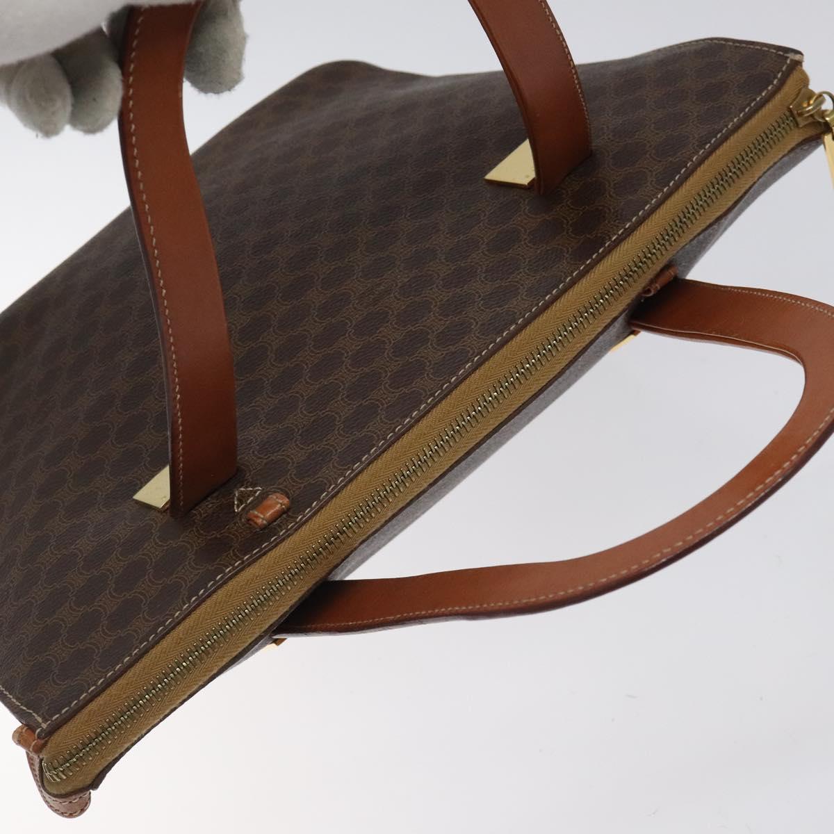 CELINE Macadam Canvas Hand Bag PVC Leather Brown Gold Auth 119138