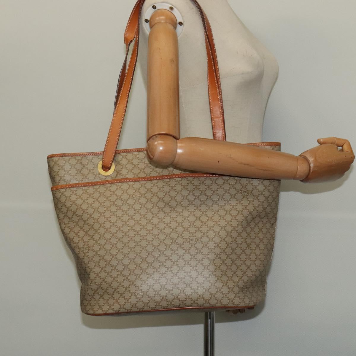 CELINE Macadam Canvas Tote Bag Beige Gold Auth 119139