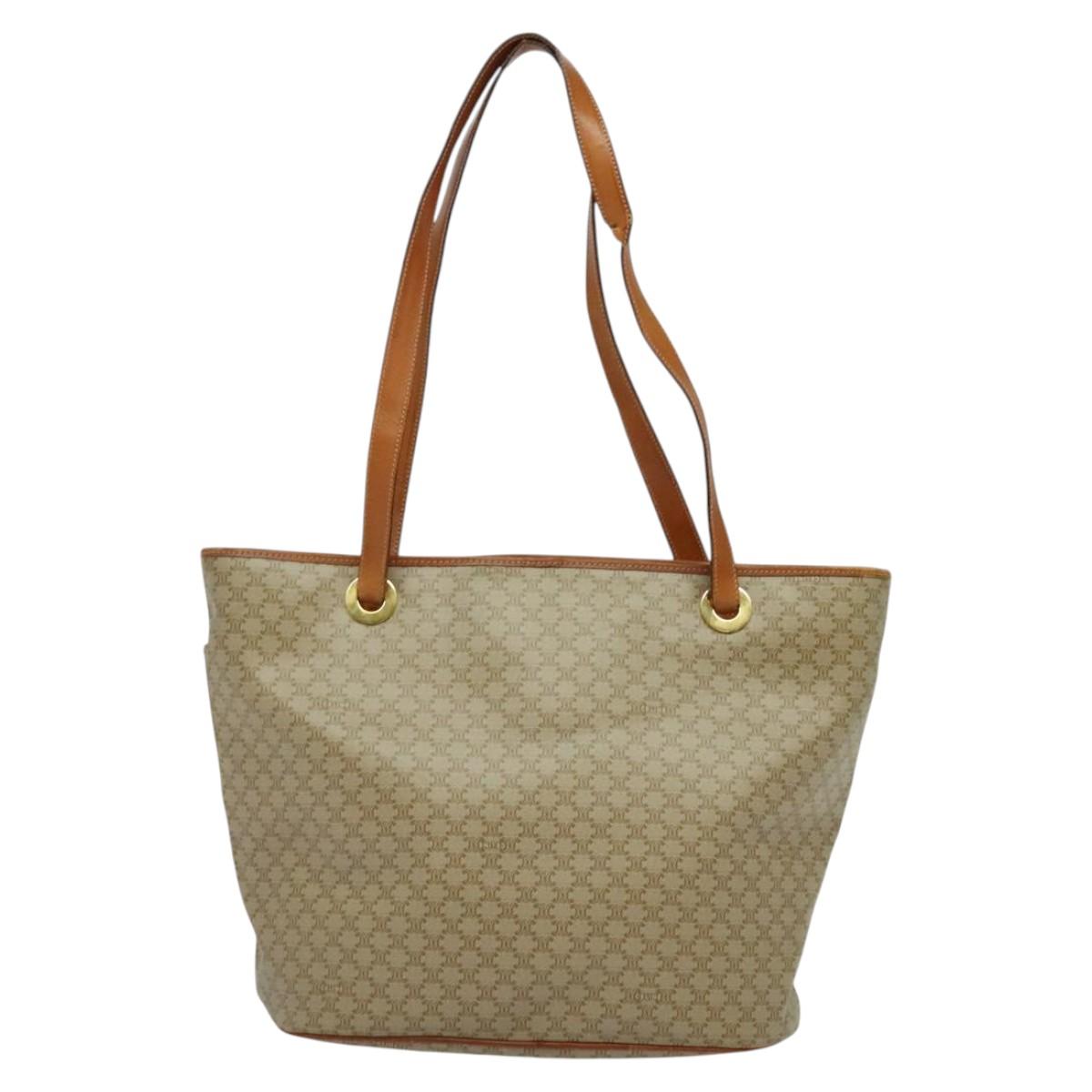 CELINE Macadam Canvas Tote Bag Beige Gold Auth 119139