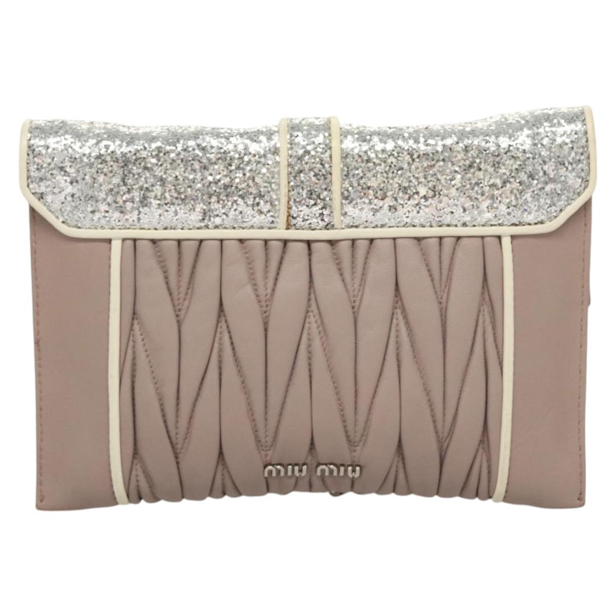 Miu Miu Matelasse Chain Shoulder Bag Leather Pink Auth 119144