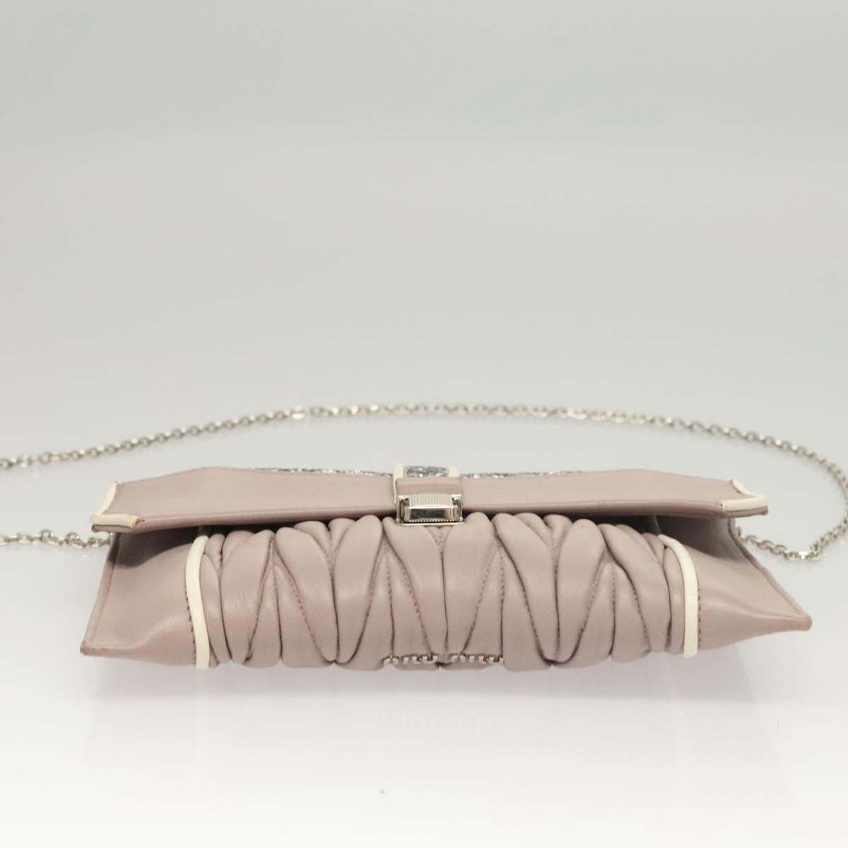 Miu Miu Matelasse Chain Shoulder Bag Leather Pink Auth 119144