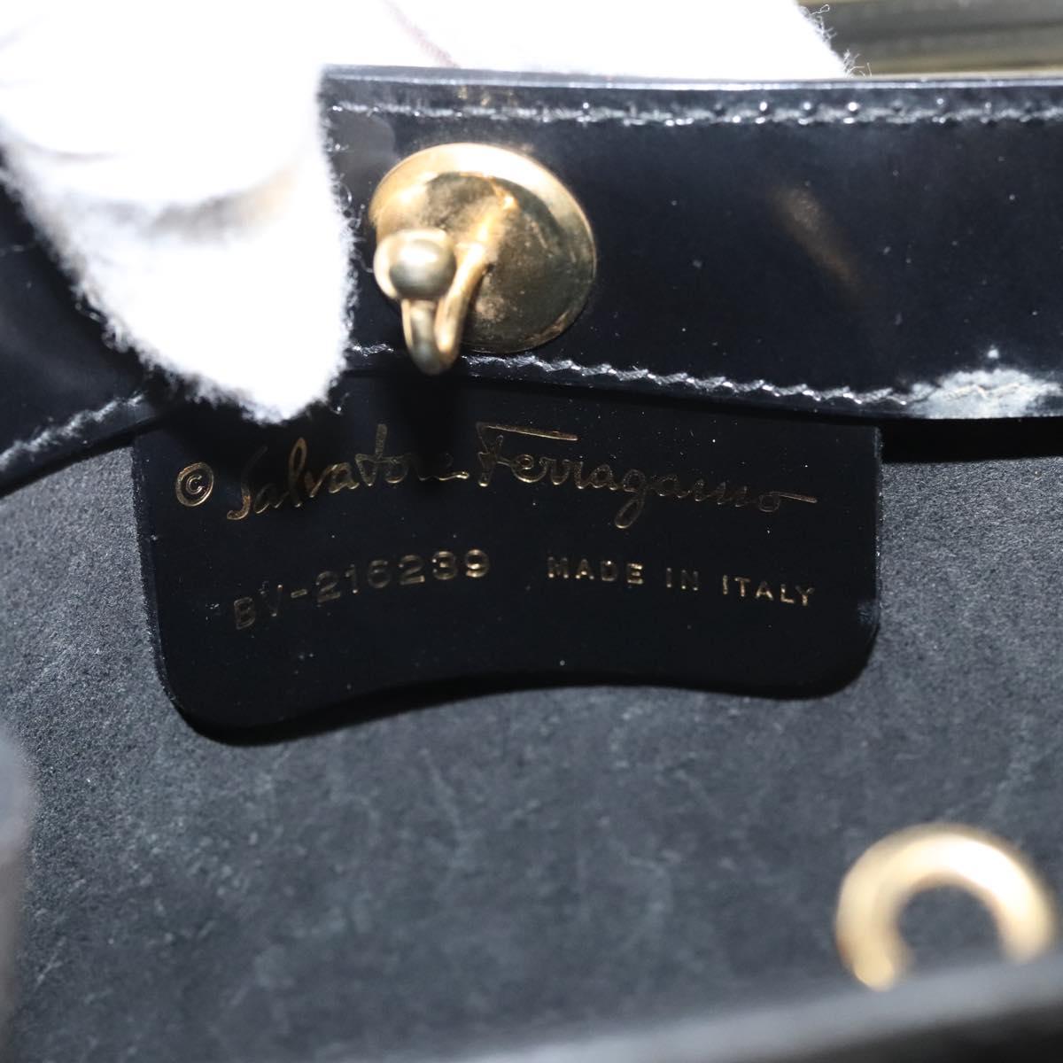 Salvatore Ferragamo Hand Bag Enamel Black Auth 119146