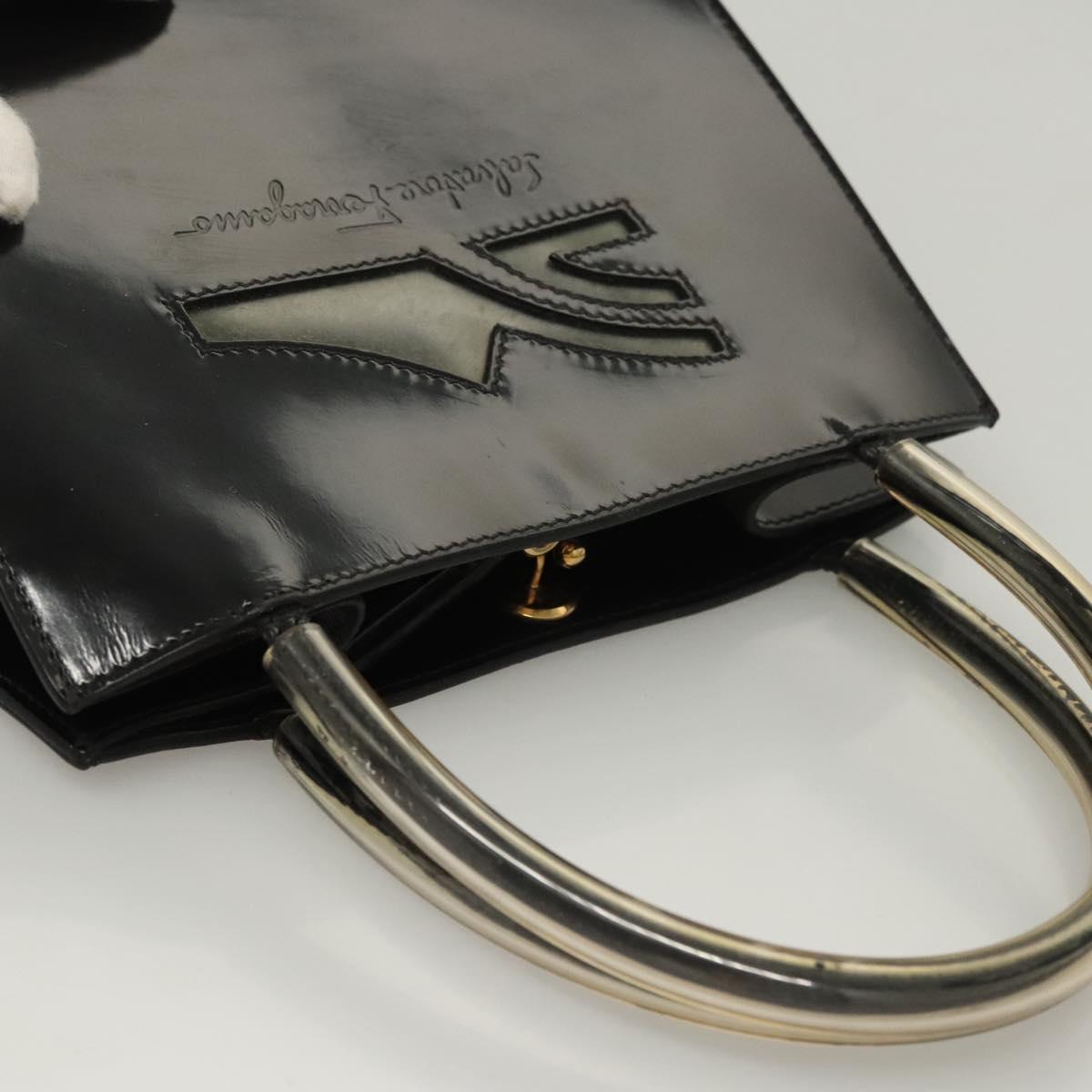 Salvatore Ferragamo Hand Bag Enamel Black Auth 119146