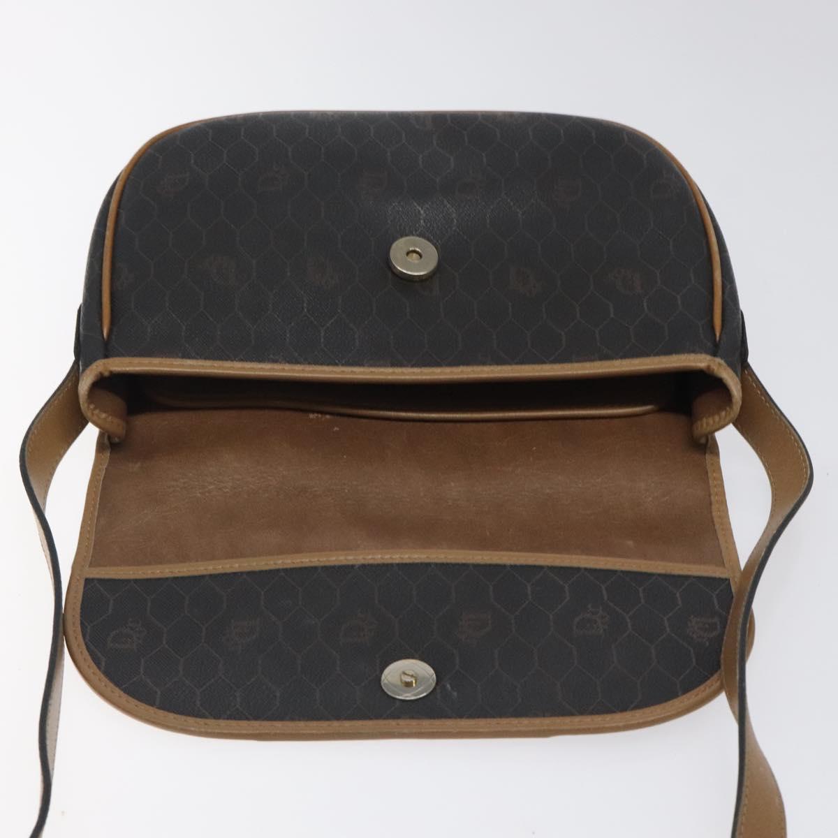 Christian Dior Honeycomb Canvas Shoulder Bag PVC Black Gold Auth 119149