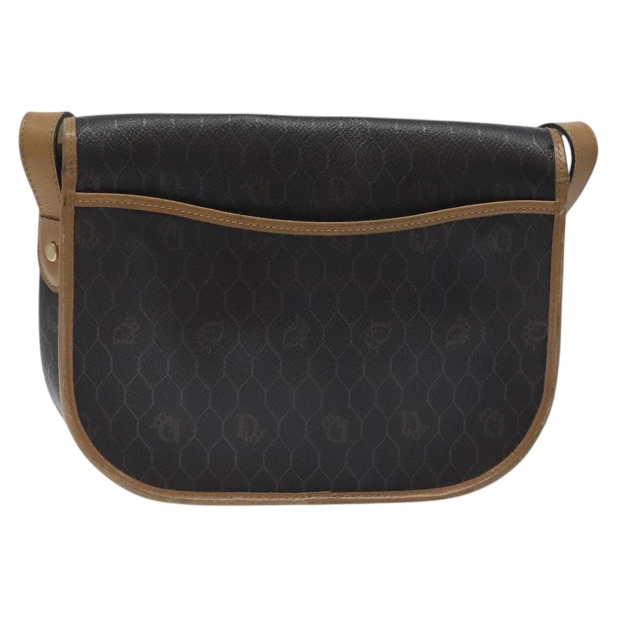 Christian Dior Honeycomb Canvas Shoulder Bag PVC Black Gold Auth 119149