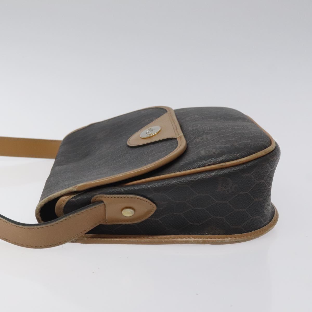 Christian Dior Honeycomb Canvas Shoulder Bag PVC Black Gold Auth 119149